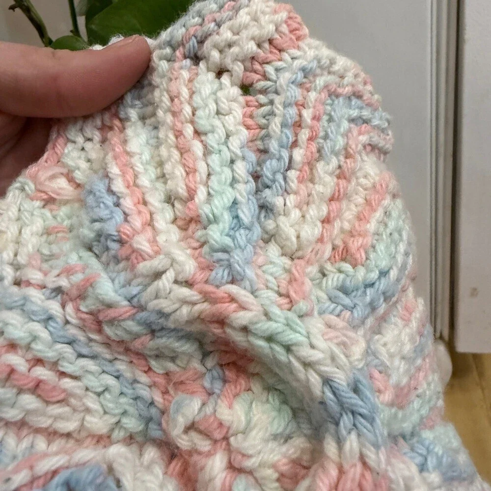 Handmade Pink and Multicolor Knit Dishcloth Set